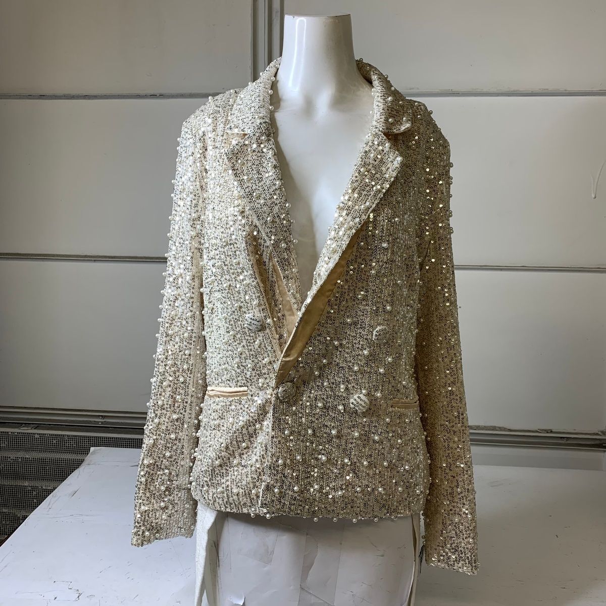 Michael Silver Sparkly Blazer MABLE By Anthropologie Pearl Sequin