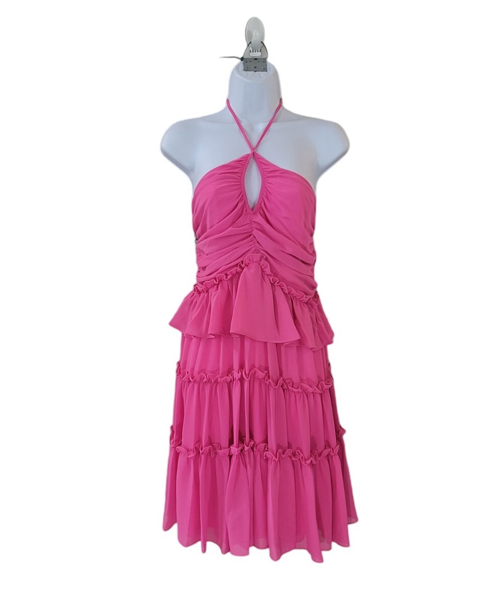 New ONE33 SOCIAL 4 Bright Fuchsia Ruffle Tiered Halter Dress New ONE33 SOCIAL 4 Bright Fuchsia Ruffle Tiered Halter Dress