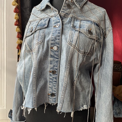 true religion denim jacket Embellished XL Chest 46” Sparkly Tassels - Picture 4 of 9