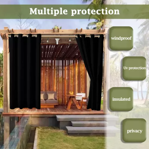 1/2 Stück Wasserdicht Outdoor Terrasse Vorhänge 52" Breit Sichtschutz Verdunkelung Pergola Schatten - Bild 16 von 124