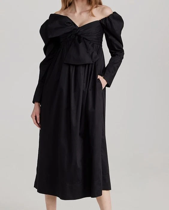 VALENTINO Abito midi donna Aje nero Valentina fiocco a maniche lunghe $575 taglia 10