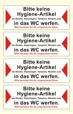 4 x Aufkleber 11 x 4 cm Bitte keine Hygieneartikel Binden in das WC werfen N3251