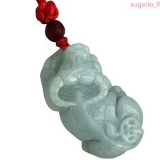 Myanmar Natural Jade Cattle Pendant Carved Stone Luck Amulet Necklace Jewelry