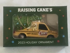NEW! 2023 Raising Canes Limited Edition Christmas Ornament NYC Taxi Cab w/ Dog