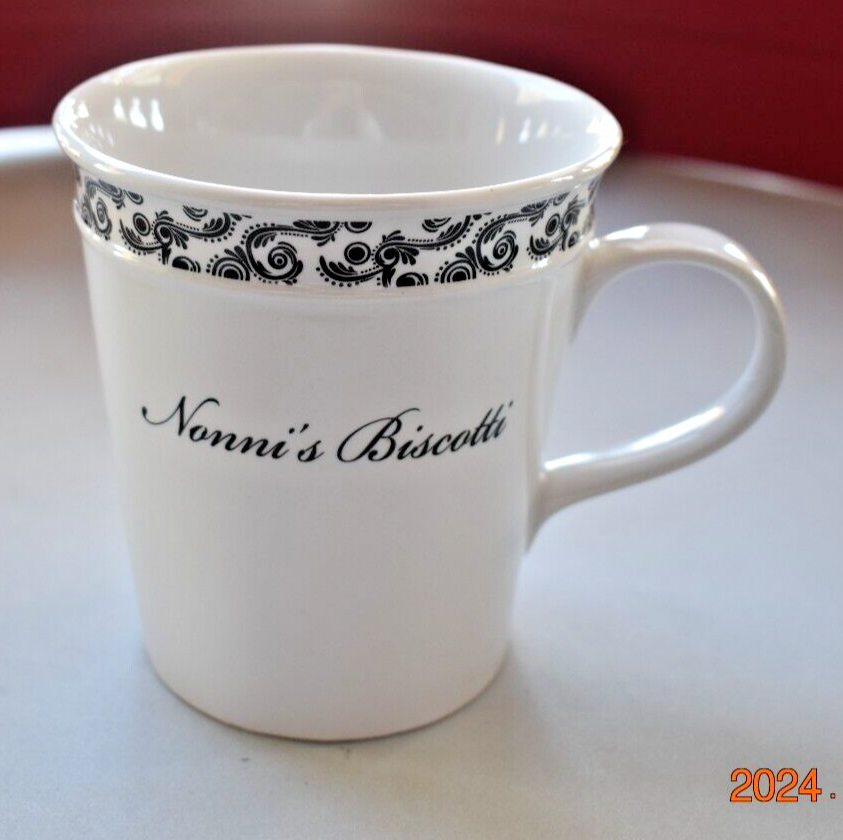 1 ~NONNI'S BiSCOTTI Mug BLACK Script & Scroll Hand Made Painted Ceramic VTG  1990 | eBay