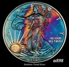 2021 Silver American Eagle Coin Colorful Rainbow Toning #a898