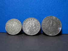 Germany,Third Reich 1;5;10 Reichspfennings,German Eagle, Nazi Swastika 1941-1944