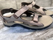 Lands End Men's All Weather Sport Sandal Tan Brown Adjustable Hook Loop 11 D