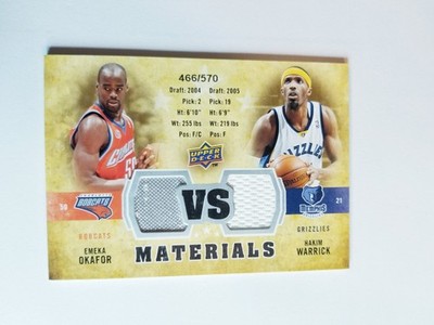 EMEKA OKAFOR WARRICK 2009-10 UD VS MATERIALS DUAL JERSEY #466/570 GAME USED 