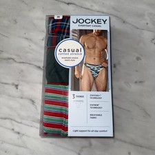 Jockey Thong Mens M 32-34 Casual Cotton Stretch 3-Pack Underwear Staycool New