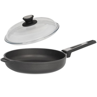 SKK Bratpfanne Ø 28 cm groß Aluguss beschichtet Antihaft Pfanne mit Glasdeckel