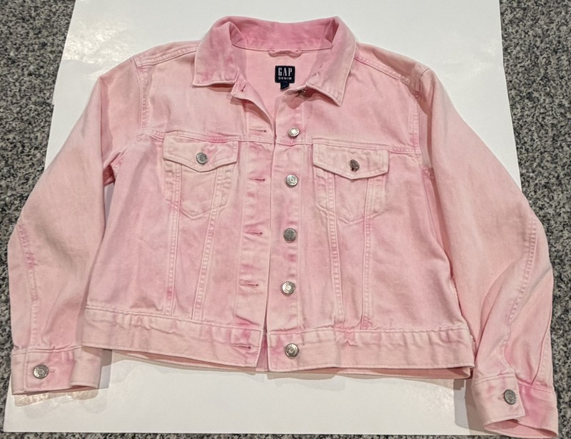 GAP Denim Women's Size medium Pink Cropped Icon Jacket Coat Button Up
