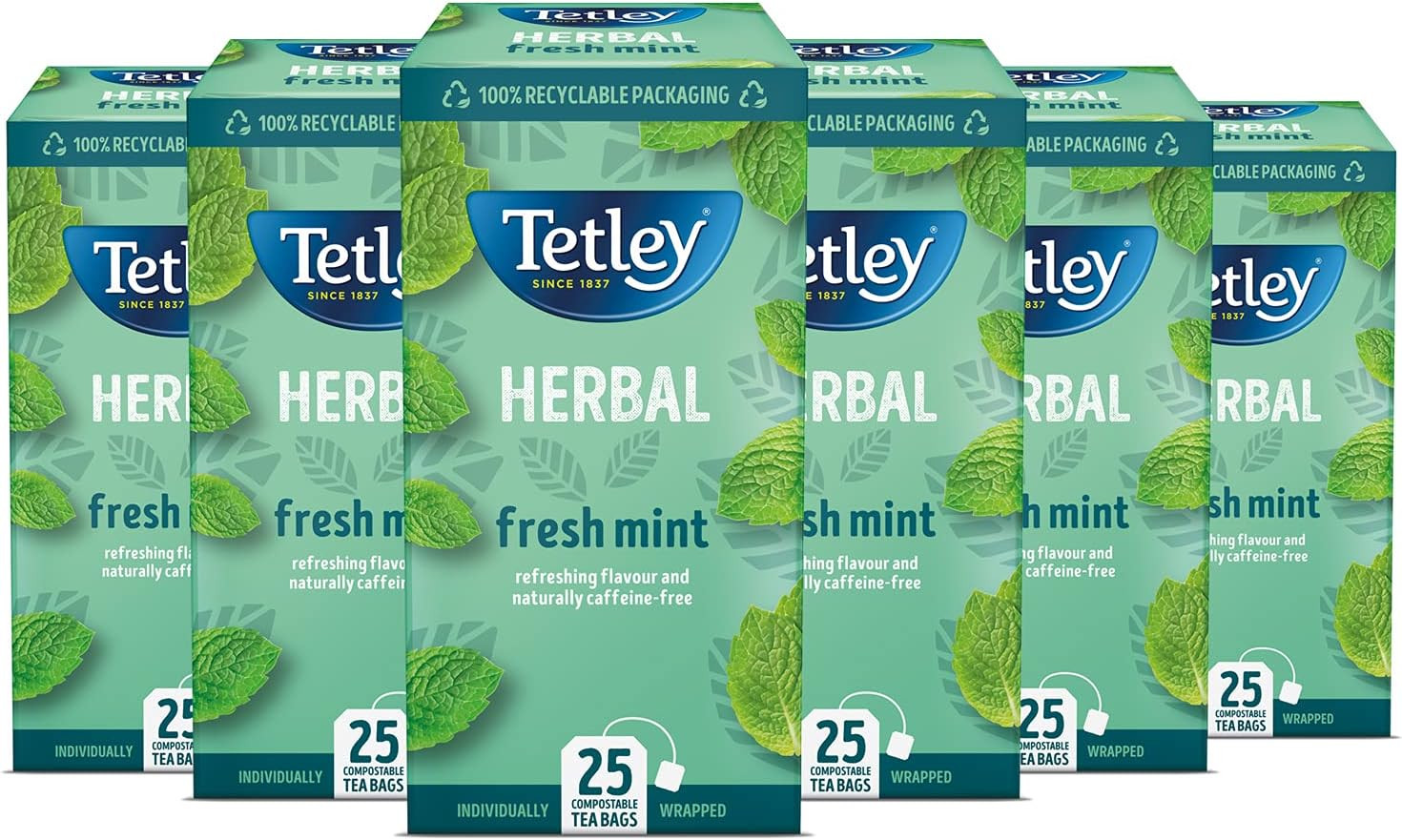 Fresh Mint Tea Bags - Refreshing Peppermint & Spearmint Blend - Naturally Caffei