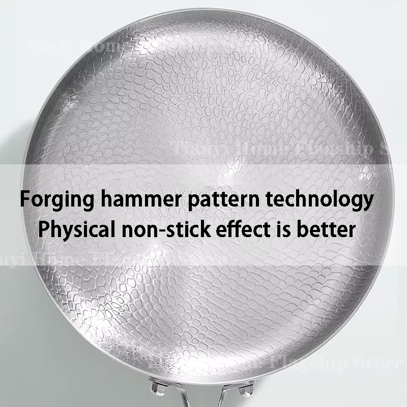 20/24/28 Centimetri Padella Antiaderente Wok Titanio Acciaio Inossidabile Casa U - Immagine 3 di 4