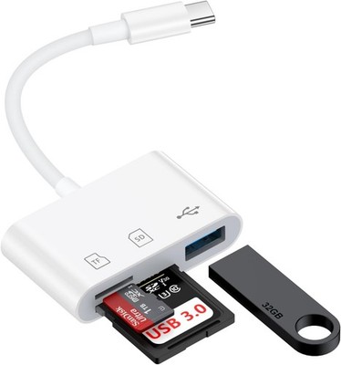 USB C to Camera Adapter,SD Card Reader for iPhone 16e 16 15,3 in 1 White 