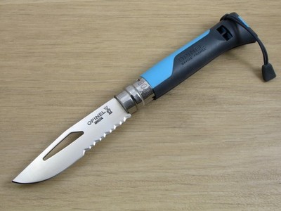 Opinel No 8 Stainless Steel Knife Outdoor Blue, Combo Blade, Whistle, Polymer