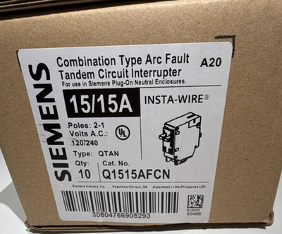 Siemens Q1515AFCN QTAN 15/15A 120/240V Tandem Circuit Breaker AFCI with 10Pack