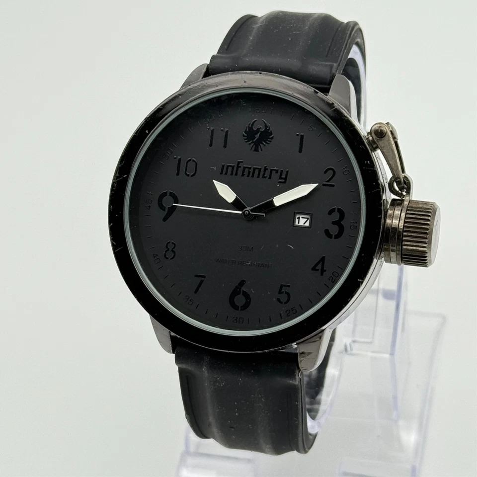 Men's INFANTRY All Black 47mm Analog Watch, Screwdown Crown, Black Silicone Runs - image 2 of 4