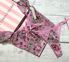Victoria's Secret Tiktok Sujetador Floral Top Bustier Corsé Lateral Corbata Tanga Conjunto Rosa