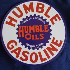 Humble Metal Sign 8" Round Man Cave Garage Bar Auto Gas Station Wall Art Oil Gas