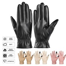 Women Winter Gloves Thermal Fleece Linning Warm Windproof Leather Car Driving