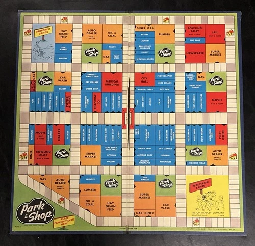 Milton Bradley Vintage PARK AND SHOP Board Game 1953. BOARD ONLY