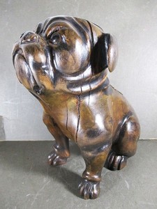 CA. 1910 TRUE CARVED WOOD 10" H BULLDOG TOBACCO CADDY, VERY NICE CONDITION