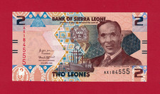 Sierra Leone  2 Leones 2022 UNC NOTE -Prefix: AX  (P-35a) Sign: Kallon & Stevens