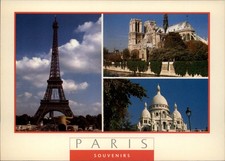 Eiffel Tower Notre Dame Le Sacre Coeur Paris France vintage postcard w286