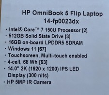 HP Omnibook 5 Flip Laptop Intel Core 7 150 U Processor 512GB