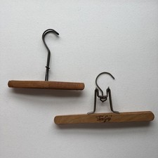 Vintage Lot Of 2 Firm Grip Wooden Clothes Hanger Felted 8   10  W/ Metal Hook