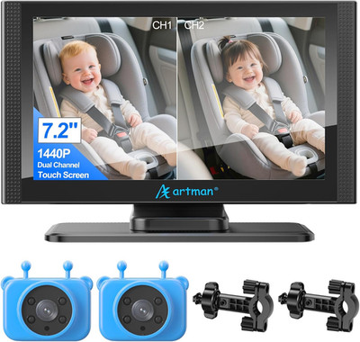 Artman 7.2'' Baby Car Monitor, Dual IR Cameras, Easy Install for Parents & Pets