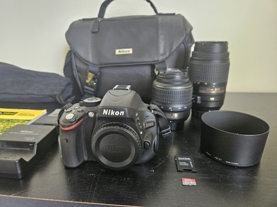 Nikon D5100 DSLR 18-55 55-300 Lens Kit 64GB Bag Charger Low 12412 Shutter Clean
