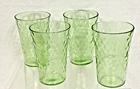 4 Vintage Green Depression Uranium Glass Small Tumblers Interior Pattern Glows