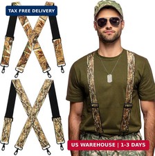 2 Pcs Camo Suspenders for Men Heavy Duty with 4 Strong Hooks for Men Hunting Wor