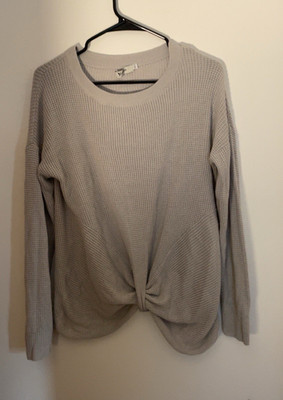Yidarton Women s Gray Waffle-Knit Crew Neck Long Sleeve Twist Front Sweater L