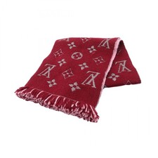 LOUIS VUITTON Echarpe Logomania Duo Scarf wrap stole wool silk Wine Pink Used LV