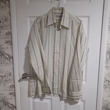 Vintage Van Heusen Striped Shirt Made in England Green Cream Retro 70s 80s L