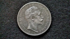 1911-A PRUSSIA - DREI 3 MARK - WILHELM II - .900 SILVER - 1/2 Oz - KM# 527