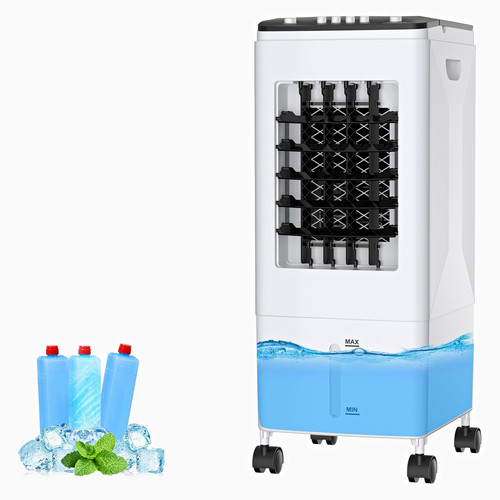 Portable Evaporative Air Cooler 6L Tank 3 Speed Oscillation Wheels White 35dB