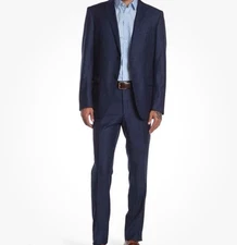John Varvatos Collection Men's Navy Blue  Plaid Wool Suit Jacket Sport Coat Pant
