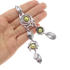 HAGIT GORALI Sterling Silver Vintage Israel Real Pearl Modernist Charm Pendant