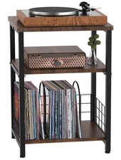 Record Player Stand, 3 Tier End Side Table with Vinyl Record Storage Basket, ...