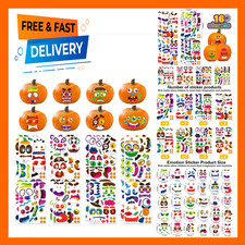 Halloween Pumpkin Face Stickers, 16 Sheets Craft Supplies, Waterproof Vinyl, DIY