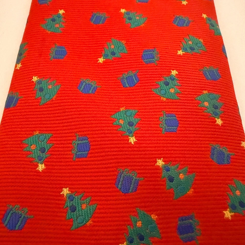 Christmas Tree Gift Print Holiday Hallmark Festive Novelty Neck Tie - Image 2 of 4