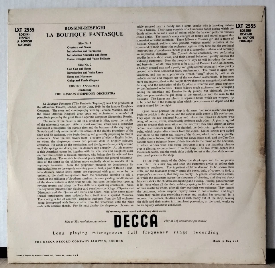 DECCA LXT 2555 UK ROSSINI-RESPIGHI, ANSERMET LSO - La Boutique Fantastique LP - Image 2 of 3