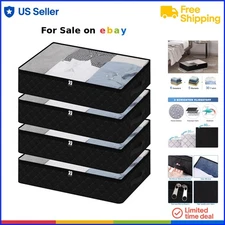 Underbed Storage Bags Set of 4 Plastic Black Large with Handles and Zipper