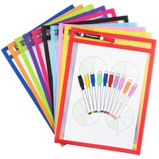 Dry Erase Pockets with Markers, 10 Pack Oversized 10x14 10 Pack, Assorted