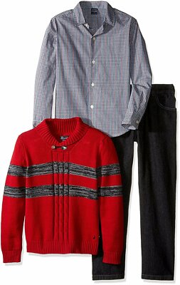 Nautica Boys' 3 Piece Set with Woven Shirt, Sweater, and Denim Pants MSRP $59.50