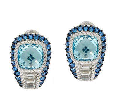 QVC Judith Ripka Sterling Silver Blue Topaz Diamonique Pave